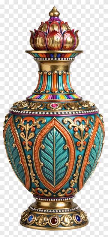Colorful Decorative Vase With Intricate Designs PNG