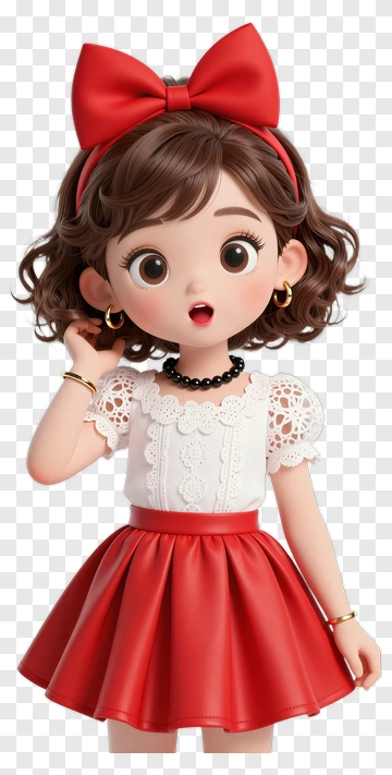 3D Girl In Red Skirt And Bow PNG