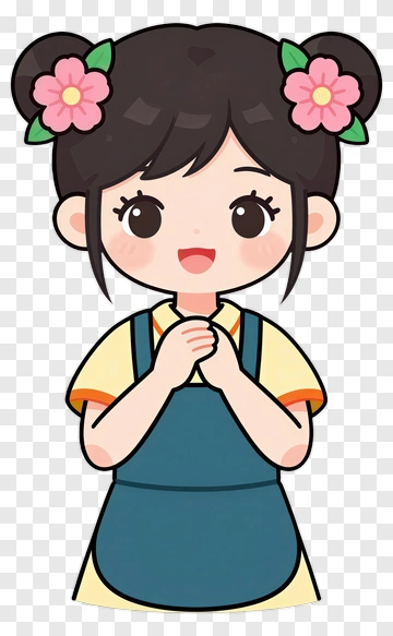 Cartoon Girl With Flowers In Hair PNG