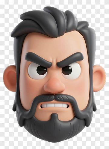 3D Cartoon Man With Beard And Angry Expression PNG