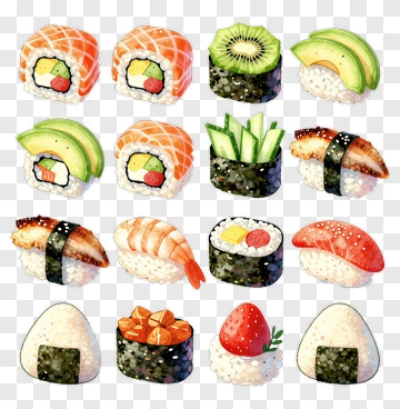 Colorful Sushi Platter With Various Ingredients PNG