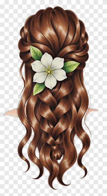 Braided Hair With Flower Decoration PNG