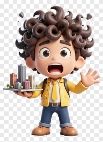 3D Boy Holding A City Model PNG