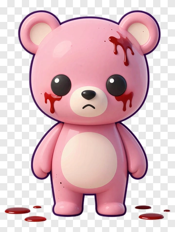 Cartoon Pink Bear With Blood Stains PNG