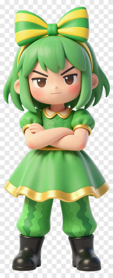 3D Cartoon Character In Green Dress PNG