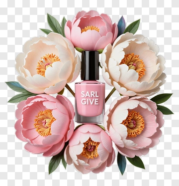Nail Polish Surrounded By Pink Peonies PNG