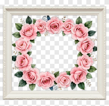 Floral Frame With Pink Roses PNG