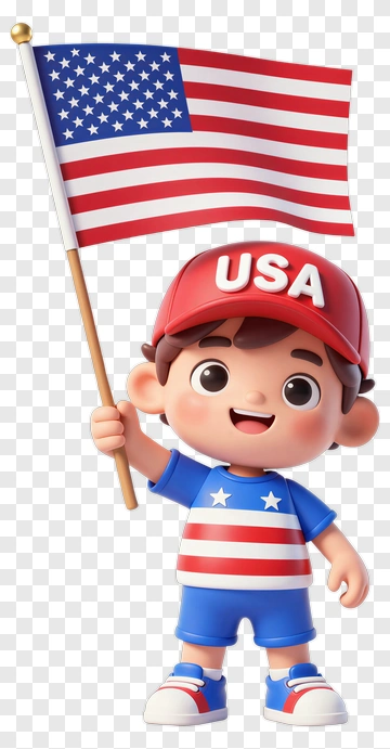 Cartoon Boy Holding An American Flag PNG