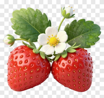 Strawberries With Flower And Leaves PNG