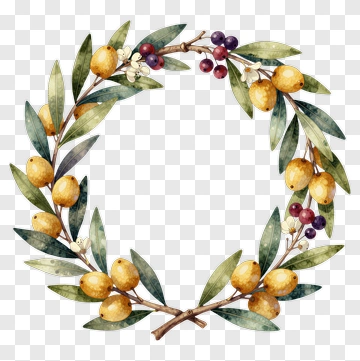 Olive Wreath With Green Leaves And Berries PNG