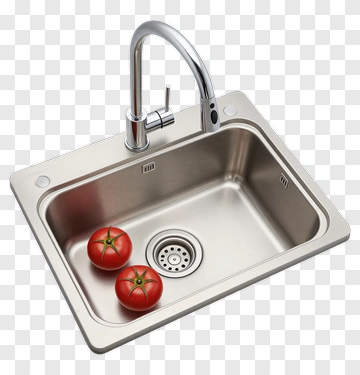 Stainless Steel Kitchen Sink With Tomatoes PNG