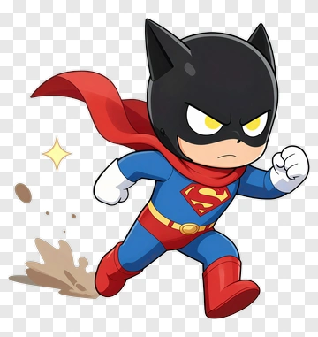Cartoon Cat Superhero Running PNG