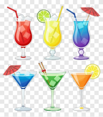Colorful Cocktail Drinks In Various Glasses PNG