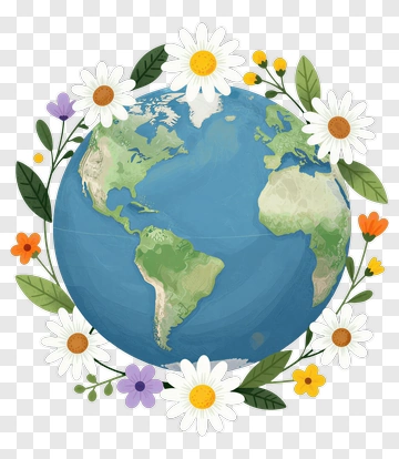 Colorful Earth Surrounded By Flowers PNG