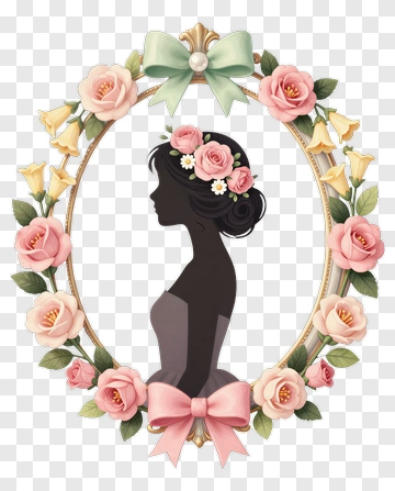Silhouette Woman Framed By Floral Arrangement PNG
