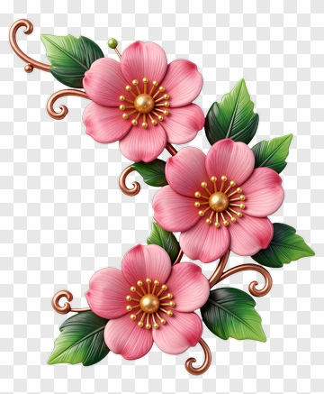 Pink Floral Arrangement With Leaves PNG