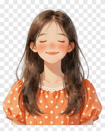Smiling Girl In Orange Polka Dot Dress PNG