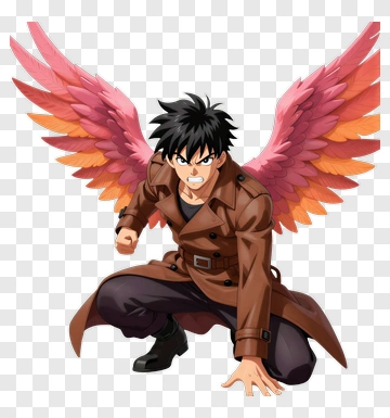 Anime Character With Colorful Wings PNG