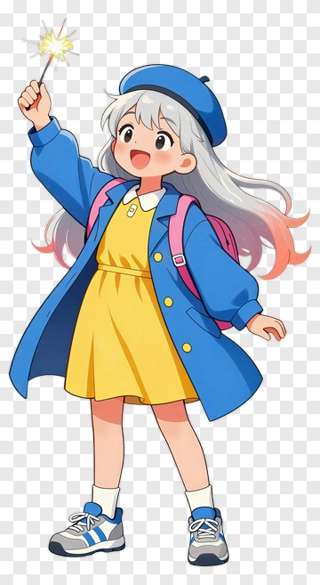 Cartoon Girl Holding A Sparkler PNG