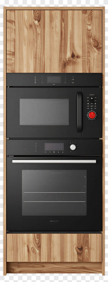 Built-In Kitchen Oven With Wooden Paneling PNG