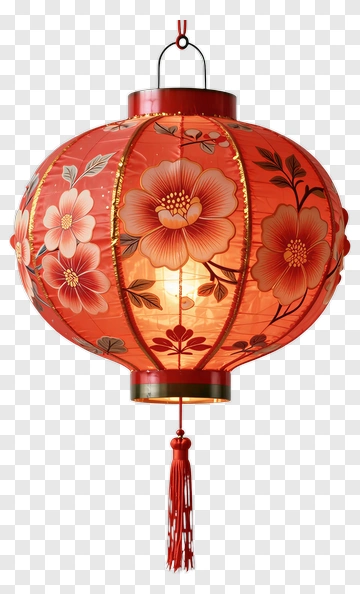 Red Chinese Lantern With Floral Design PNG