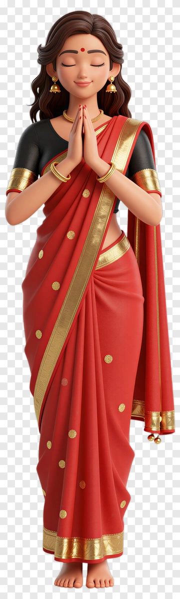 3D Woman In A Traditional Red Saree PNG