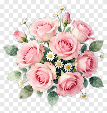 Pink Rose Bouquet With Daisies PNG
