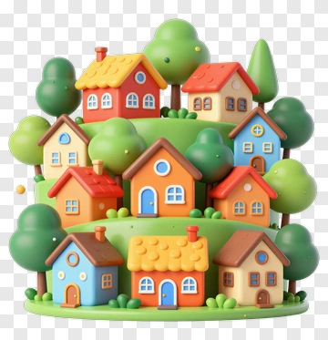Colorful Toy Village With Houses And Trees PNG