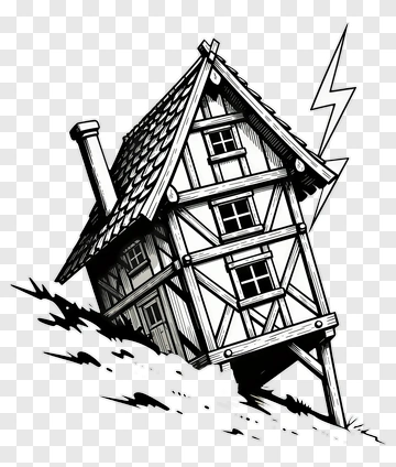 Tilted House With Lightning PNG