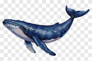 Watercolor Blue Whale Swimming PNG