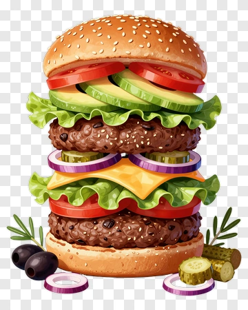 Delicious Hamburger With Fresh Ingredients PNG