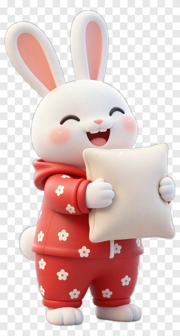 Cartoon Bunny Holding A Pillow PNG