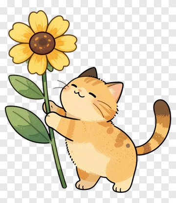 Cute Cat Holding A Sunflower PNG