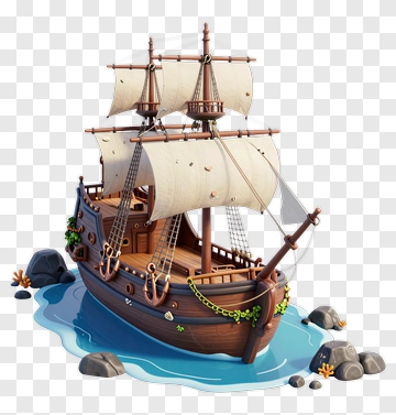3D Pirate Ship On Water PNG