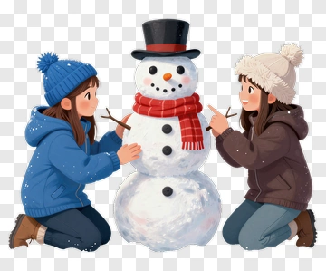 Girls Building A Snowman In Winter PNG