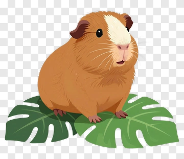 Cartoon Guinea Pig Sitting On A Leaf PNG
