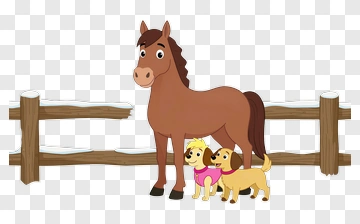 Cartoon Horse With Two Dogs PNG