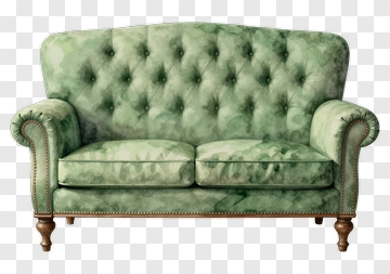Vintage Green Tufted Sofa PNG