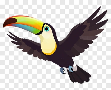 Cartoon Toucan Flying With Colorful Beak PNG
