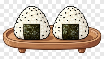 Cartoon Onigiri On A Wooden Plate PNG