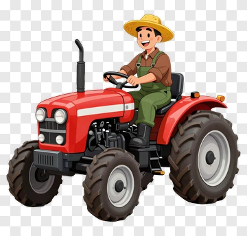 Cartoon Farmer Driving A Red Tractor PNG