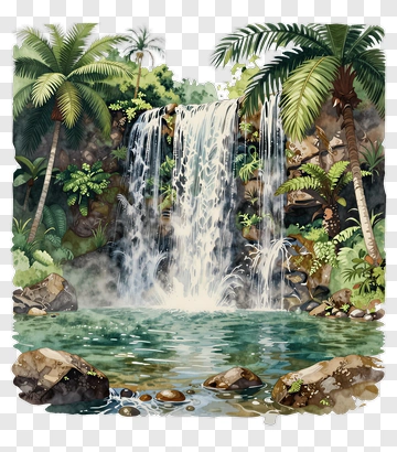 Waterfall In A Tropical Jungle PNG