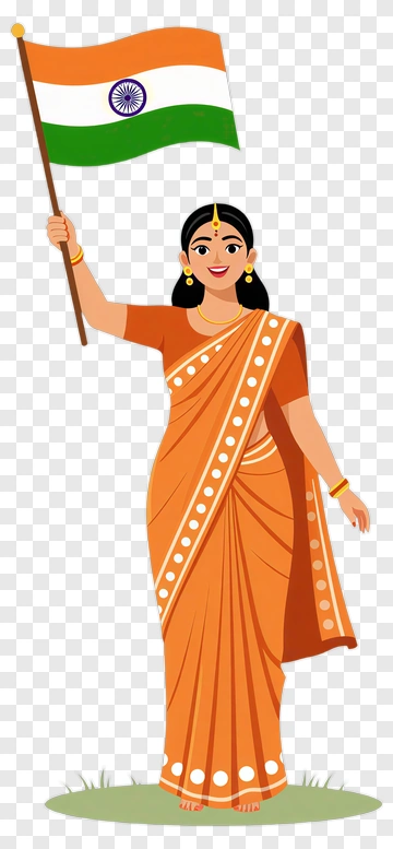 Woman In Traditional Saree Holding Indian Flag PNG