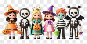 Halloween Themed Group Of Children In Costumes PNG
