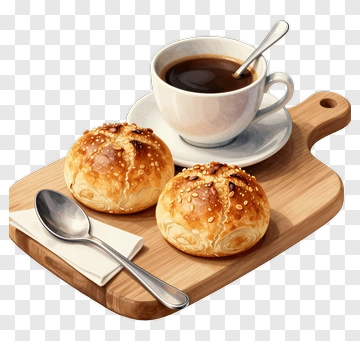 Coffee And Buns On A Wooden Serving Board PNG