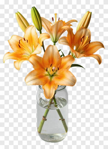 Orange Lily Bouquet In A Clear Vase PNG