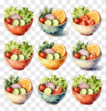 Colorful Salad Bowls With Fresh Vegetables PNG