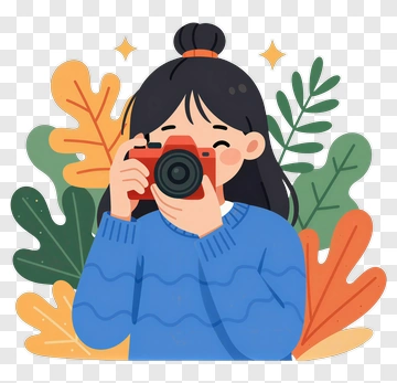 Girl Holding A Camera Among Colorful Leaves PNG