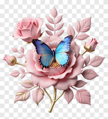 Butterfly On A Pink Flower Arrangement PNG