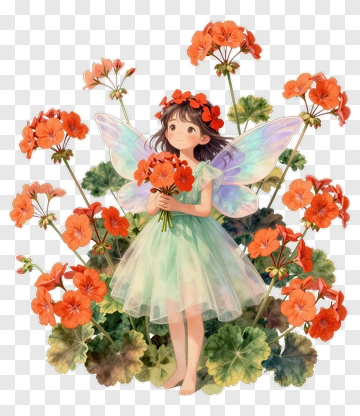 Fairy Holding Flowers In A Garden PNG
